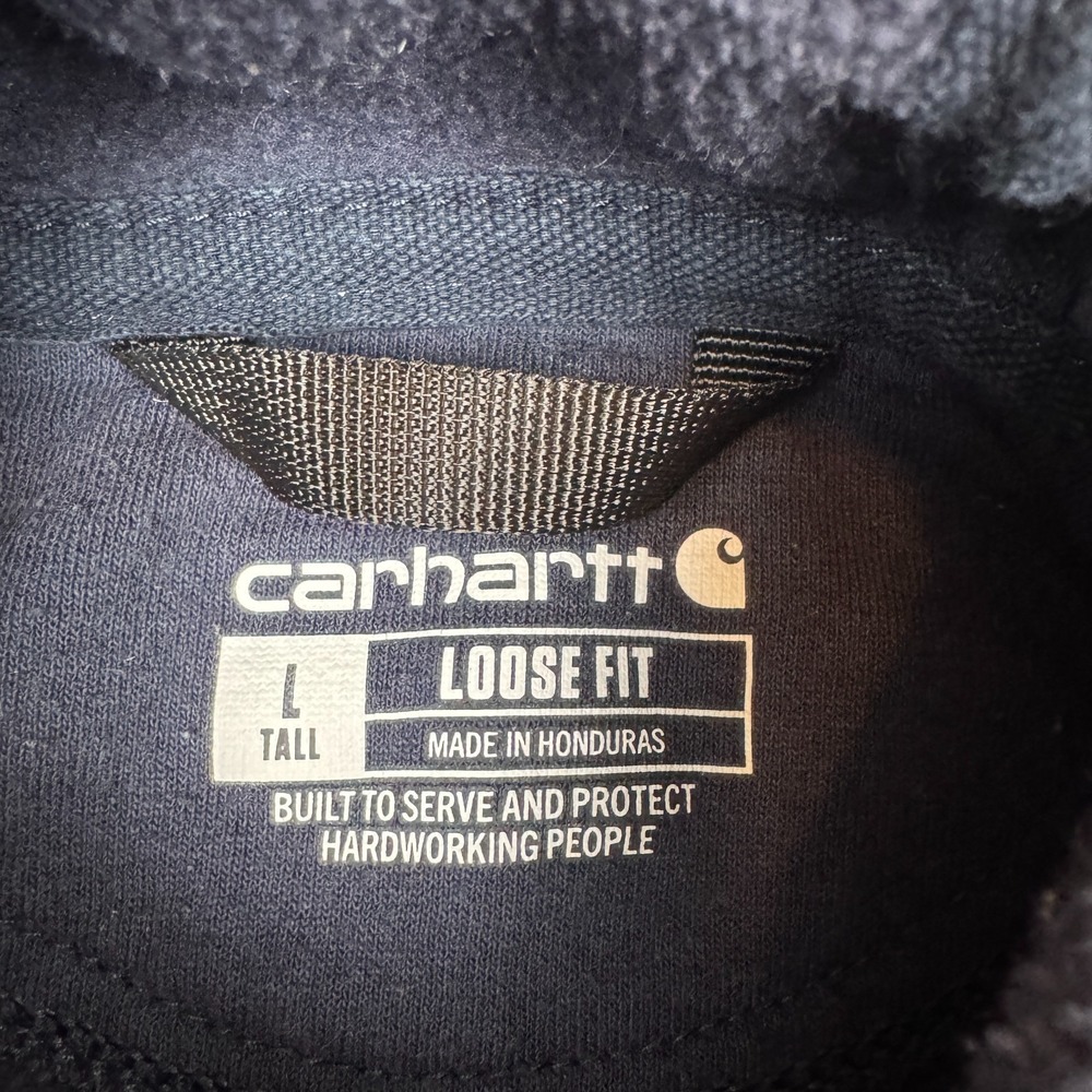 Carhartt Hoodie Mens Large Tall Blue Loose Fit Work Logo Pullover Sweatshirt - Picture 2 of 7